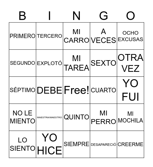 LAS EXCUSAS Bingo Card