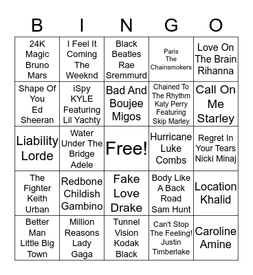 MUSIC Bingo Card