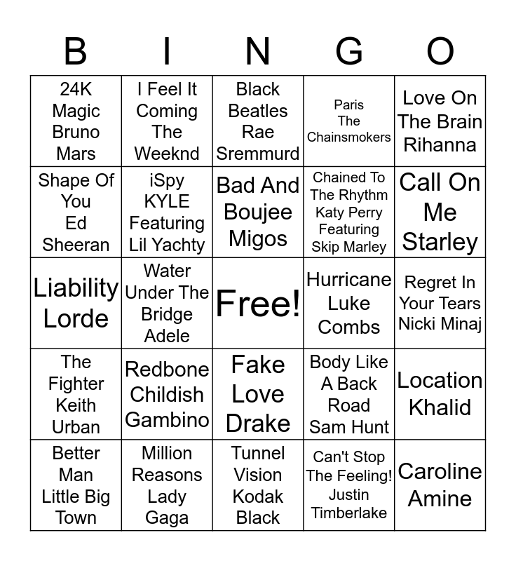 MUSIC Bingo Card