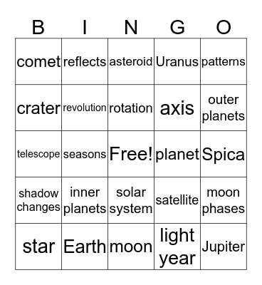 Earth and Our Universe Bingo Card
