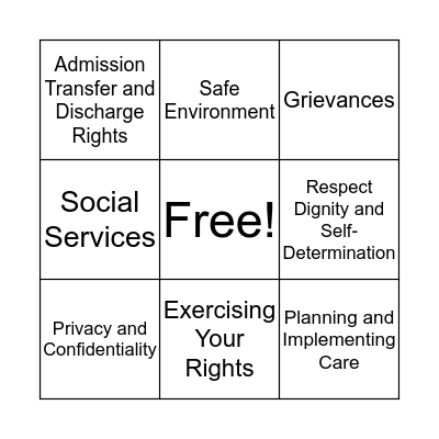 Resident Rights Bingo Card