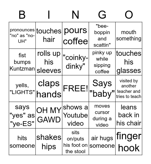 Mr. Goode Mannerism BINGO Card