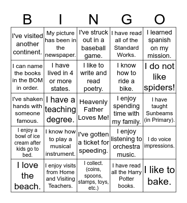 GETTING TO KNOW YOU! Bingo Card