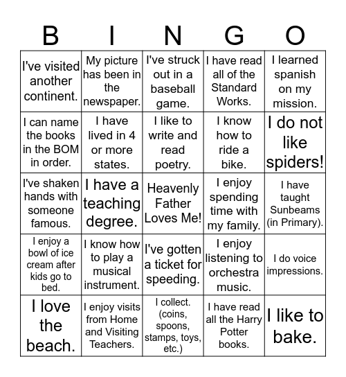 GETTING TO KNOW YOU! Bingo Card