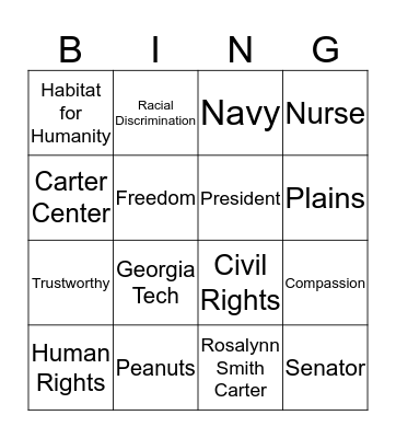 Jimmy Carter Bingo Card