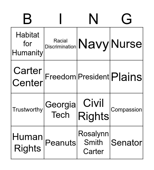 Jimmy Carter Bingo Card