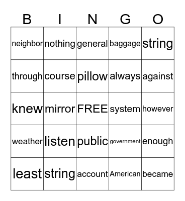 Alex's Bingo Game Bingo Card