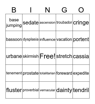 Dictionary Bingo Card