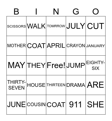 Untitled Bingo Card