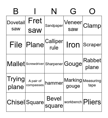 hand tools Bingo Card