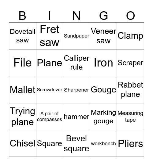 hand tools Bingo Card