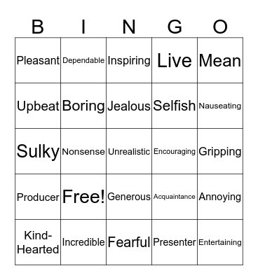 Vocabulary Bingo Chapters 1 & 2 Bingo Card