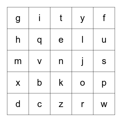 All highlighted letters were NOT recognized Bingo Card