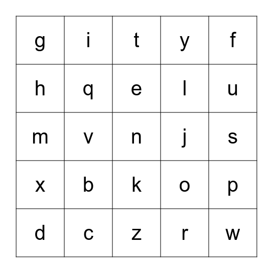 All highlighted letters were NOT recognized Bingo Card