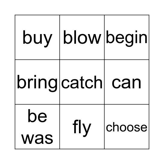 BINGO OF VERBS Bingo Card
