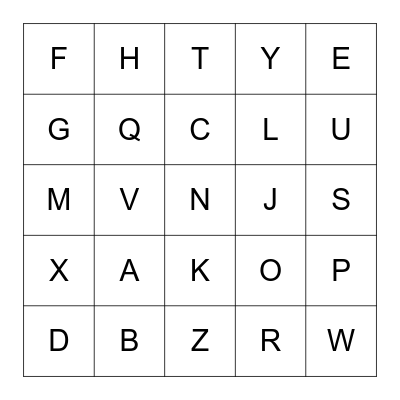 All highlighted letters were NOT recognized Bingo Card