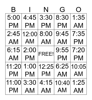TIME BINGO Card