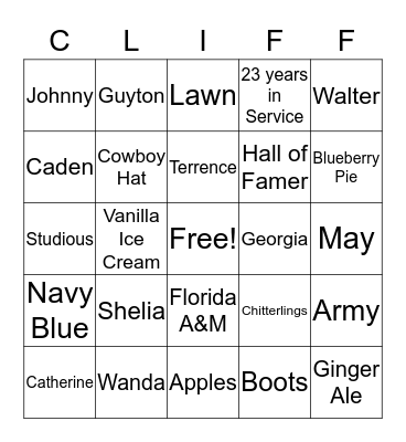 CLIFF Bingo Card