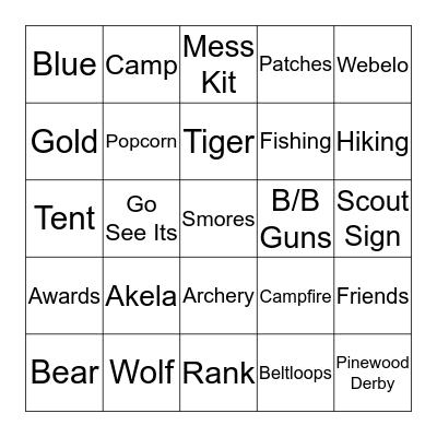 Cub Scout Bingo Card