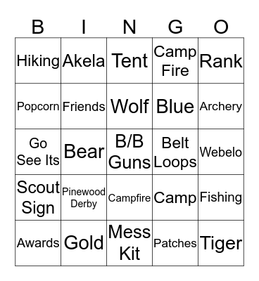 Cub Scout Bingo Card
