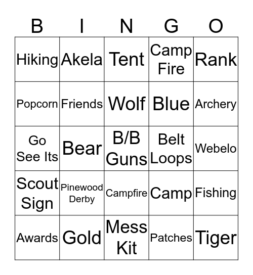 Cub Scout Bingo Card