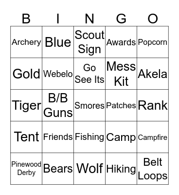 Cub Scout Bingo Card