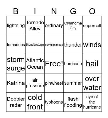Violent Weather Bingo Card