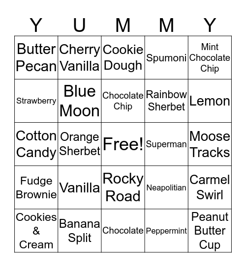 ICE CREAM Bingo Card