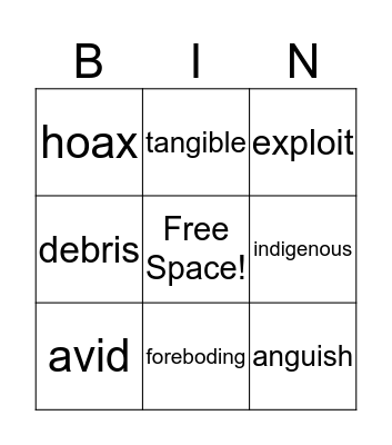 Vocab Builder Bingo Card