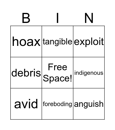 Vocab Builder Bingo Card