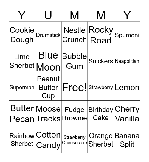 ICE CREAM Bingo Card