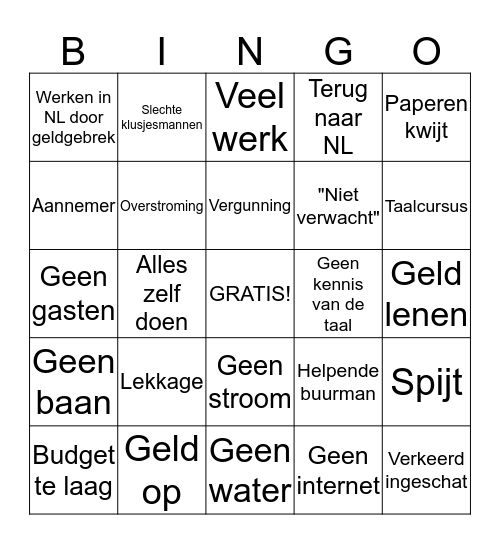 #IkVertrek Bingo Card