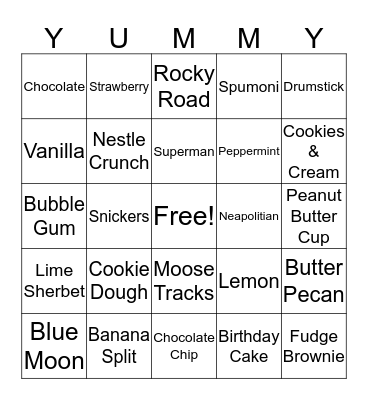 ICE CREAM Bingo Card