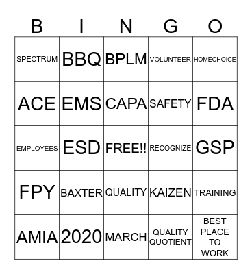 BAXTER BINGO Card