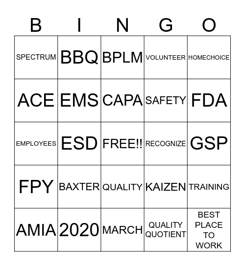 BAXTER BINGO Card