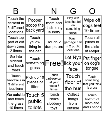 Germs Bingo Card