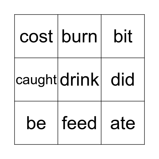 BINGO OF VERBS Bingo Card