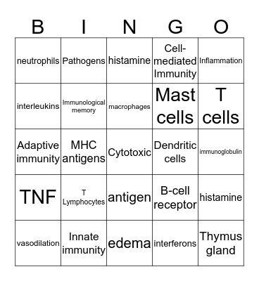 Immune System Bingo Card