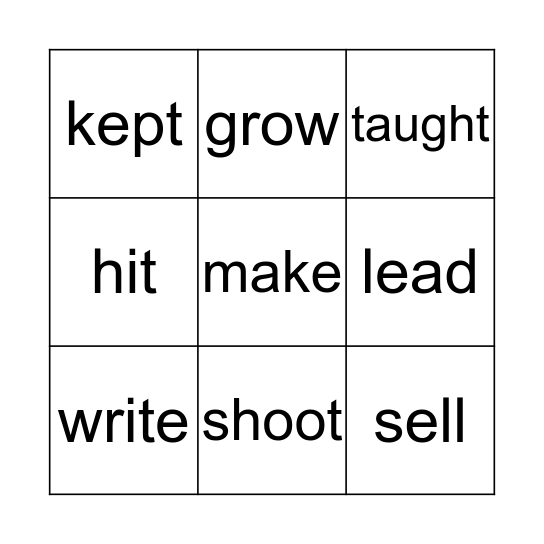 BINGO OF VERBS Bingo Card