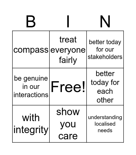 Compass Bingo Card