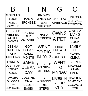SSFA 29TH PIG CAMPOUT Bingo Card