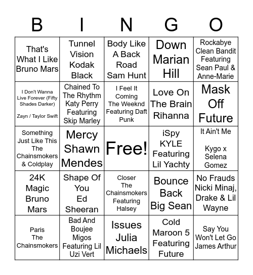 MUSIC Bingo Card