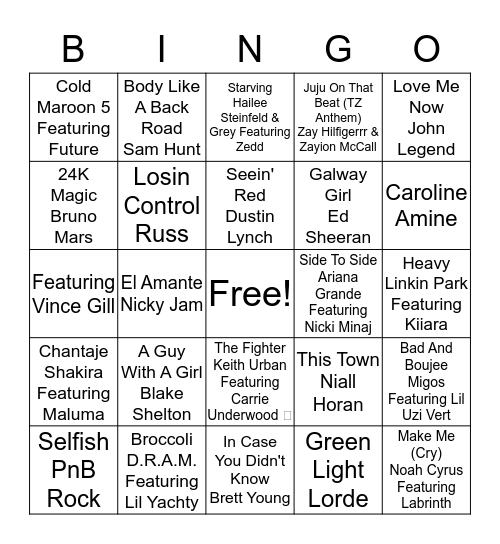 MUSIC Bingo Card