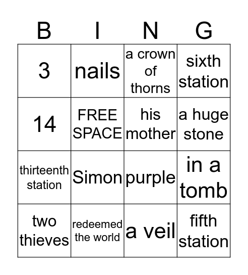 Stations of the Cross Bingo Card