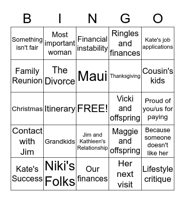 House Guest Bingo  Bingo Card