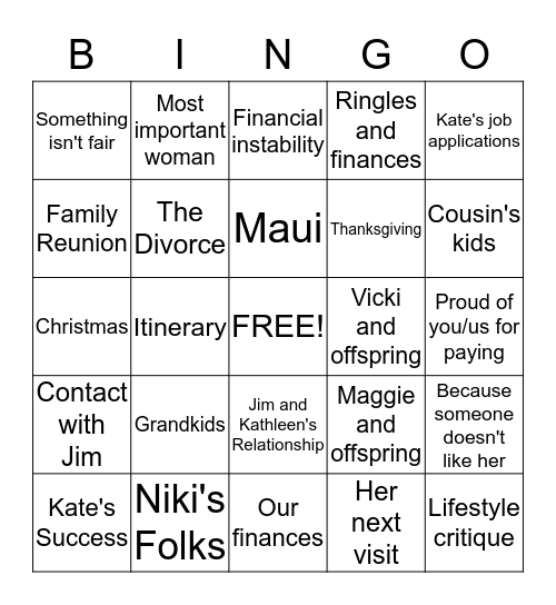 House Guest Bingo  Bingo Card