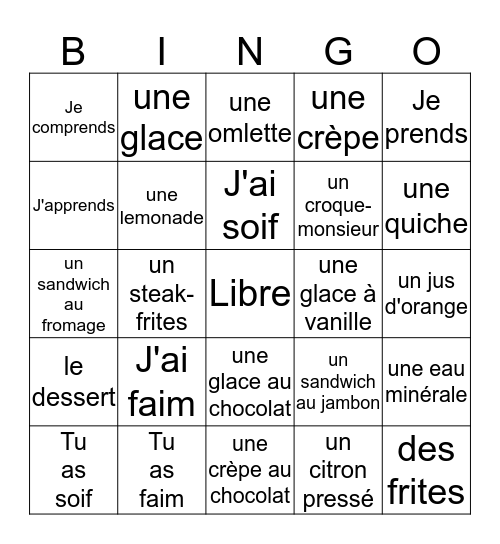 J'ai Gagné - 4B Bingo Card