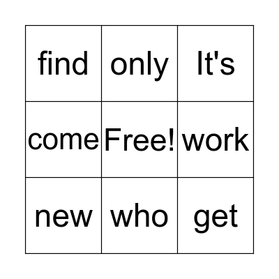 Sight Word Bingo Card