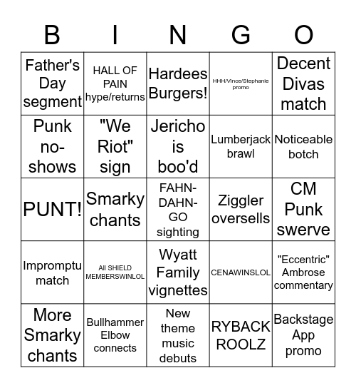 WWE Payback 2013: 3 Stages of JHON edition  Bingo Card