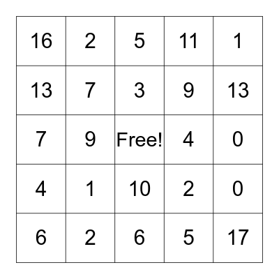 18 Fact Family Bingo Card